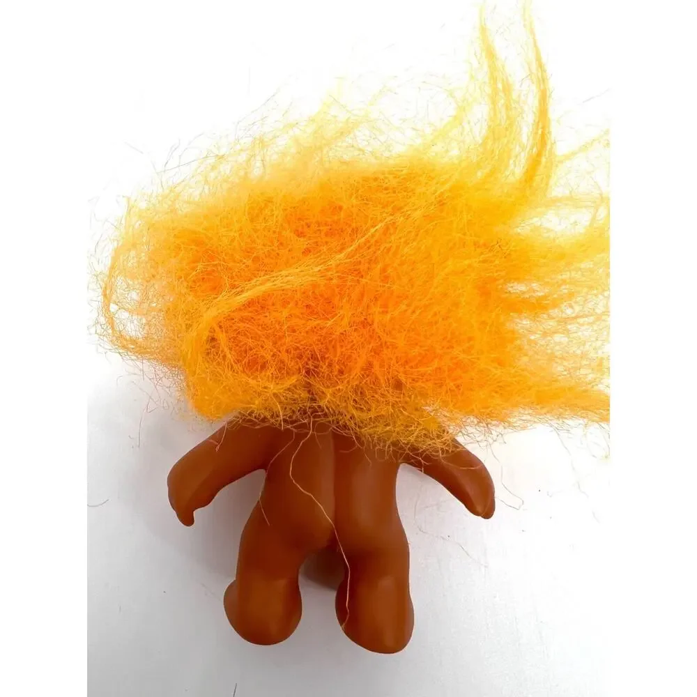 Vintage Lucky Troll Doll Yellow Hair Gold Eyes Orange Print on Belly